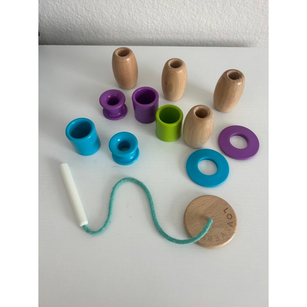 LOVEVERY Wooden Pretend Play Lacing Threading Set With Beads & Rings